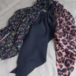 Set of three hair scarf scrunchies animal floral